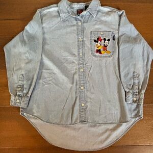 VINTAGE 90’s Disney Micky Unlimited Button Up Chambray Shirt, Mikey & Minnie, XL